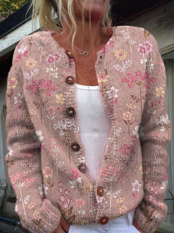 Warme Gebreid Dames Vest Met Bloemenprint - SANNE