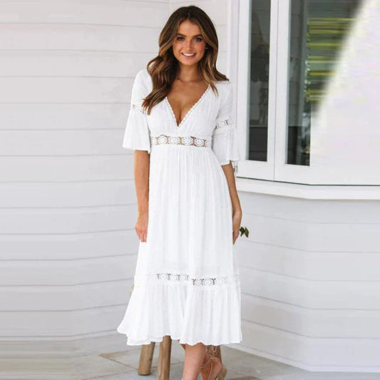 Boheemse Zomerjurk Met V-hals | Midi