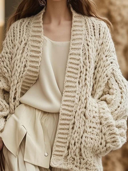 Retro Grof Gebreide Beige cardigan Dames Vest - Noah