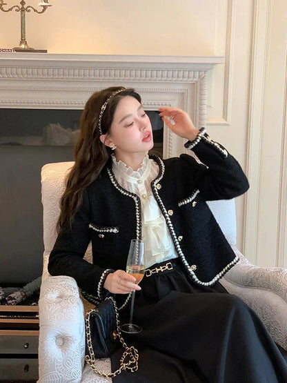 Zwart-Wit Tweed Cropped Jasje | Korte Pasvorm