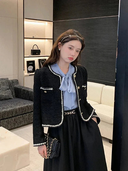 Zwart-Wit Tweed Cropped Jasje | Korte Pasvorm