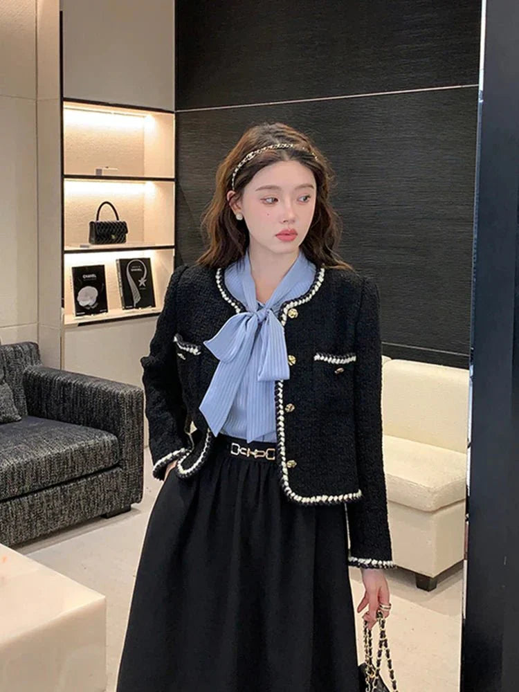 Zwart-Wit Tweed Cropped Jasje | Korte Pasvorm